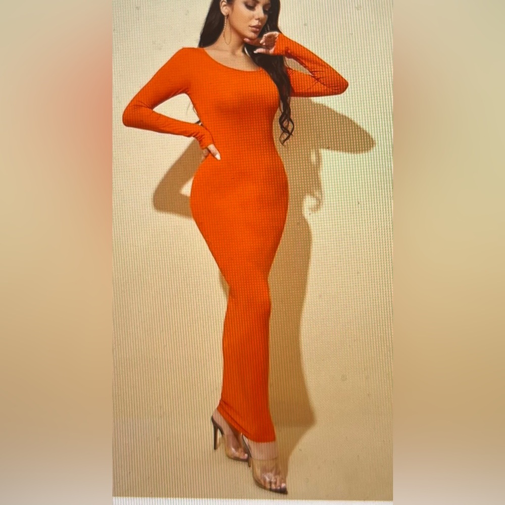 Women’s Solid Maxi Ribbed Bodycon Dress (Burnt Orange, Medium)